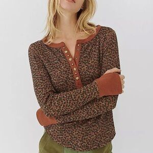 Free People Everest Leopard Patterned Long Sleeve Top